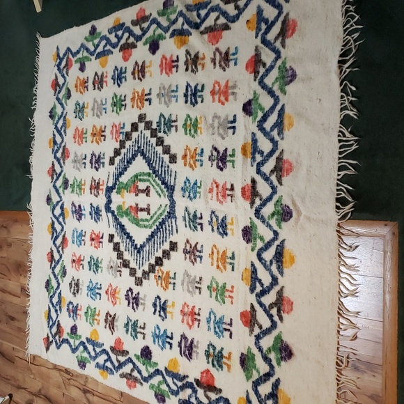 ❤ VINTAGE | Peruvian Wool Blanket Large Heavy Slubby Fringe - Picture 14 of 15